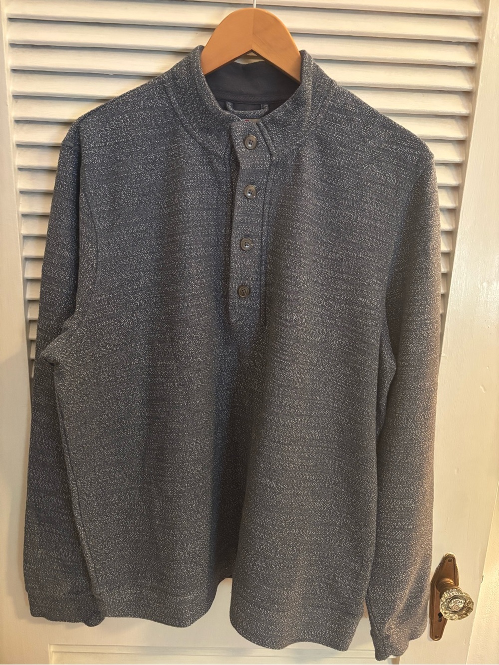 Marine Layer Men's Heather Slate Blue Henley Crewneck Sweater